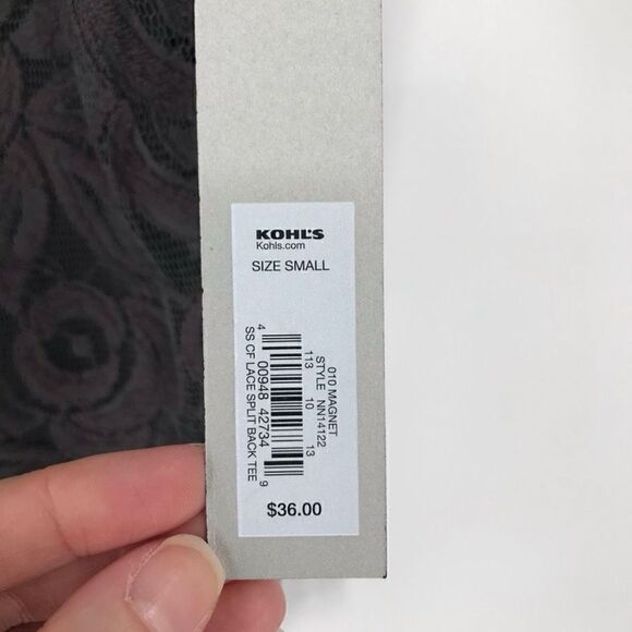 Apt. 9 Grey Lace Short Sleeve Sheer Hi-Lo Shirt Woman Small Flowy Elegant NWT - Picture 6 of 6